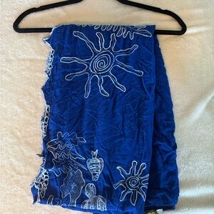 Ocean Blue Swim Sarong with White Accents